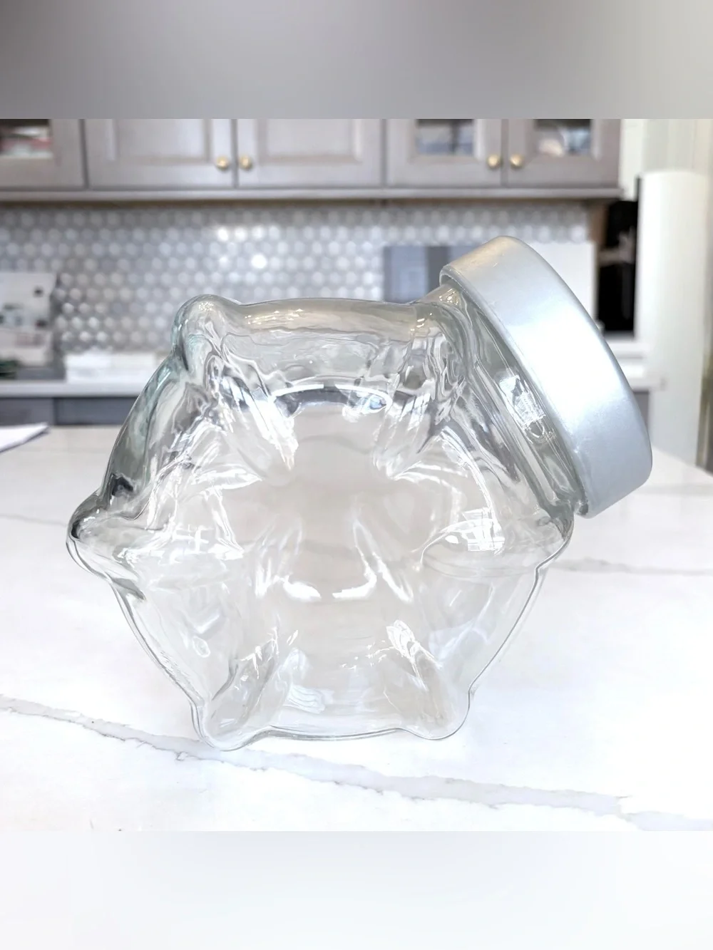 VTG 1998 IKEA FÖRVAR Clear Glass Storage Jar in Silver Grey Plastic Lid 61 Oz